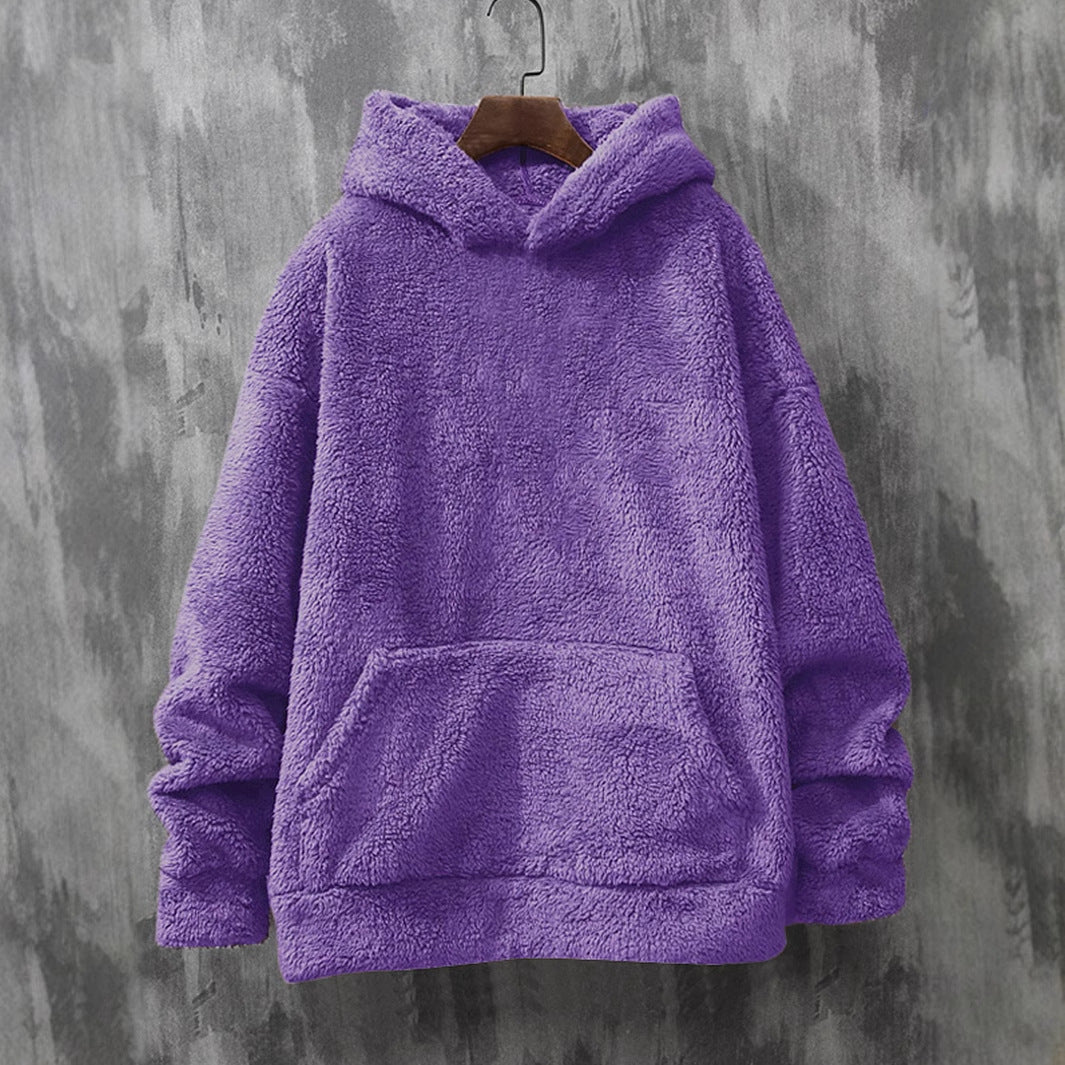 Damen Kuscheliger Fleece-Pullover mit Kapuze und praktischen Taschen EB