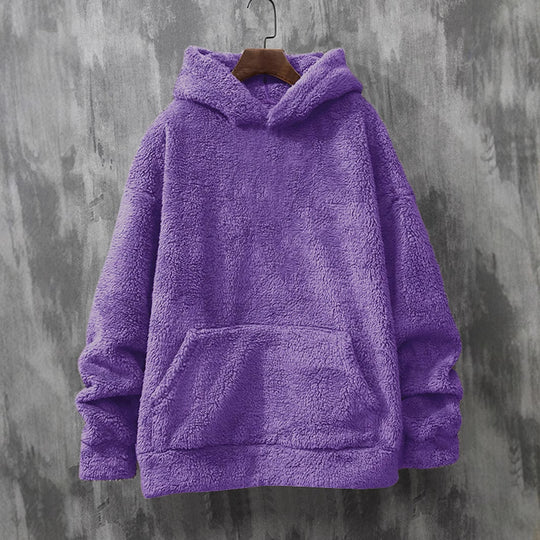 Damen Kuscheliger Fleece-Pullover mit Kapuze und praktischen Taschen EB