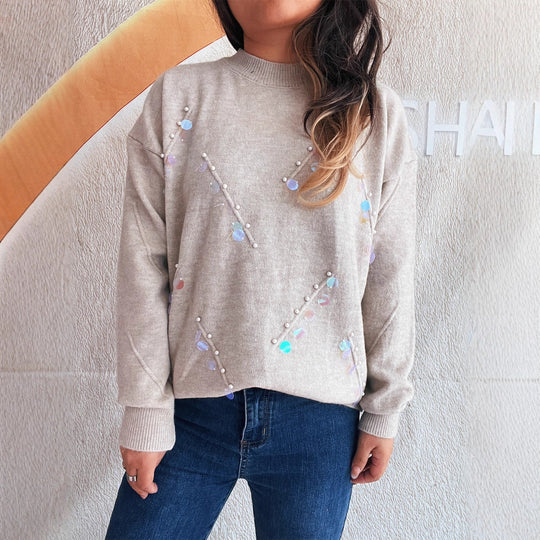 Damen Pullover mit modischen Perl- und Strassdetails EB