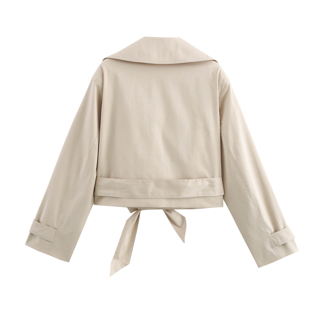 Damen modische cropped Trenchjacke mit eleganten Knopfdetails und Gürteldetail EB