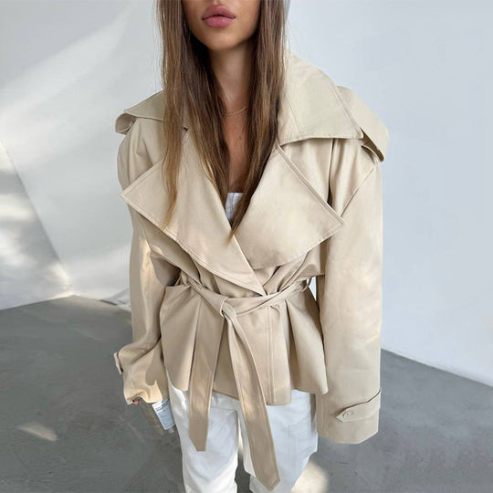 Damen Elegante Trenchcoat mit Taillengürtel und weitem Schnitt EB