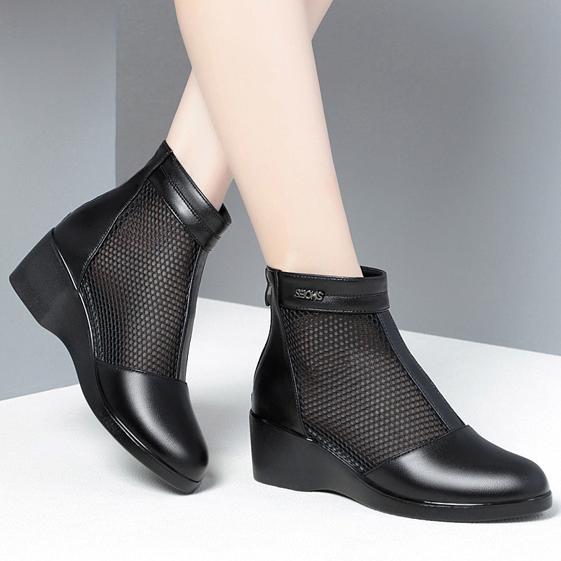 Damen Modische Stiefeletten mit durchlässigem Netzmaterial und bequemem Absatz EB