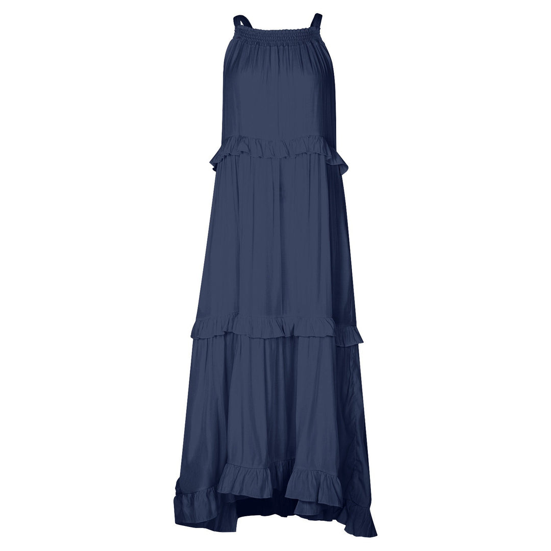 Damen Langärmeliges Maxikleid mit Rüschen und gerafftem Ausschnitt EB