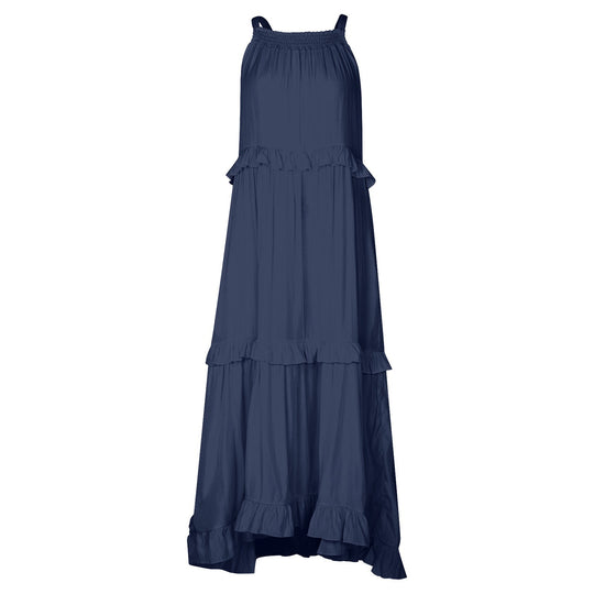 Damen Langärmeliges Maxikleid mit Rüschen und gerafftem Ausschnitt EB