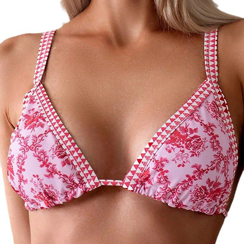 Damen Triangel-Bikini mit verspieltem Floral-Design und elastischen Trägern EB