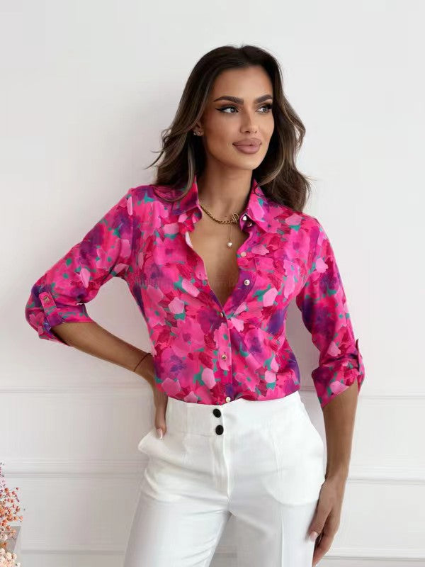 Damen Bluse mit floralen Akzenten und lässigem Schnitt EB