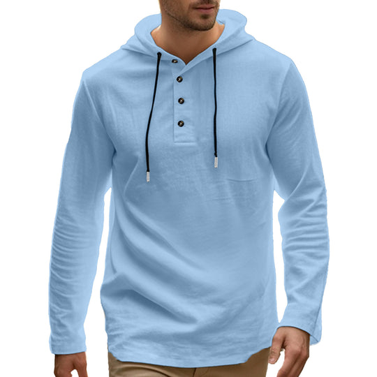 Herren lässiges Langarm-Hoodie-Shirt mit Knopfdetails und praktischen Taschen EB