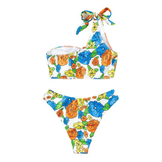 Damen Einseitiger Bikini mit floralem Design EB