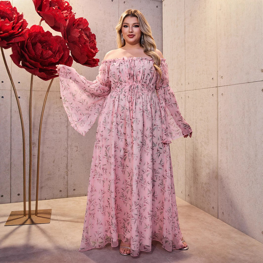 Damen Maxikleid mit schulterfreiem Design und floralen Akzenten EB
