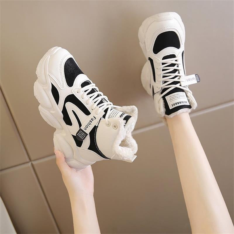 Damen Modische High-Top Sneakers mit warmem Innenfutter und rutschfester Sohle EB