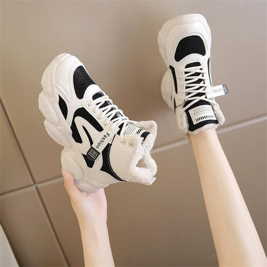 Damen Modische High-Top Sneakers mit warmem Innenfutter und rutschfester Sohle EB