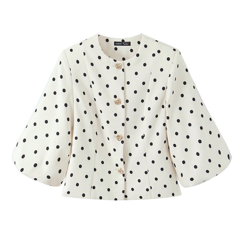 Damenbluse mit voluminösen Ärmeln und Polka-Dot-Muster EB