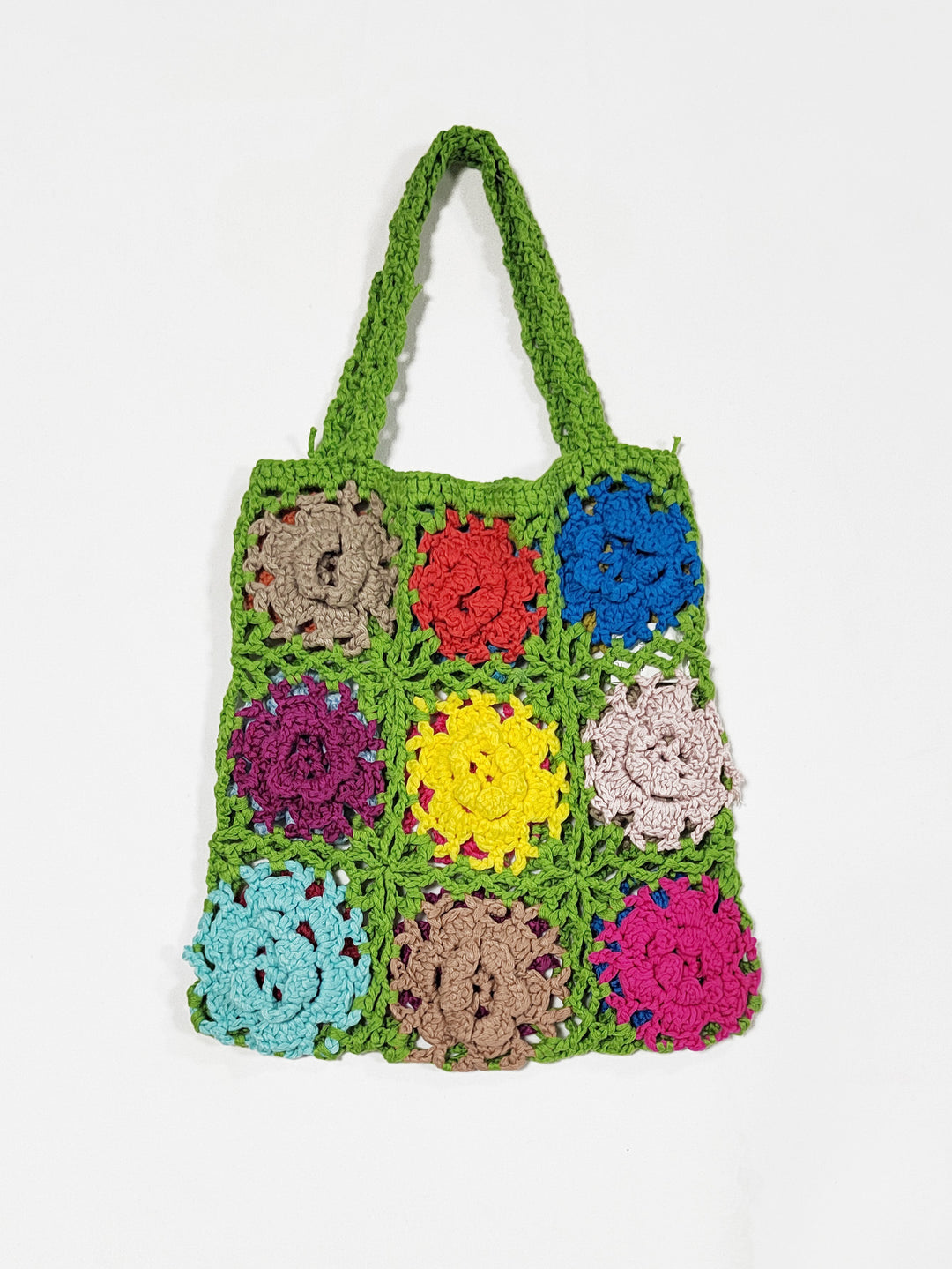 Damen gehäkelte Handtasche mit buntem Blumenmuster EB