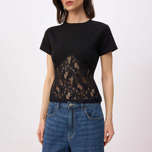 Damen Elegantes Oberteil aus Spitze und Jersey EB