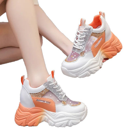 Damen sportliche Sneakers mit hochflexibler Sohle und modischen Glitzerdetails EB