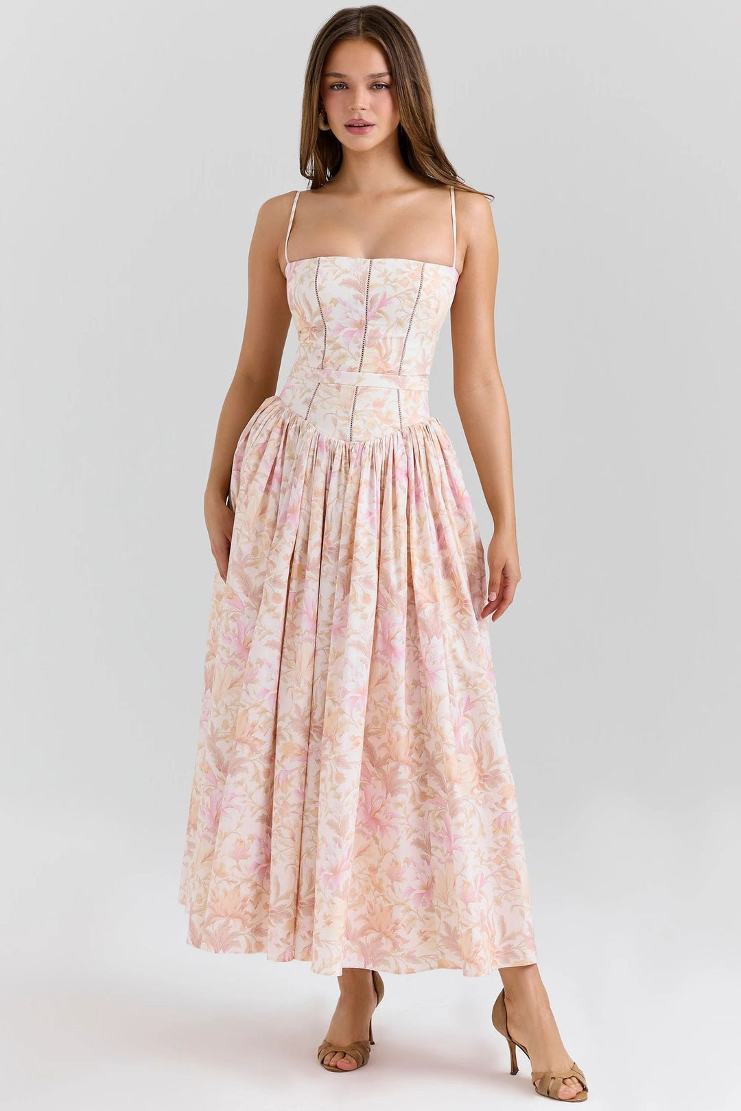 Damen nan tailliertes Maxikleid mit Korsettoberteil und feinen Spaghettiträgern EB