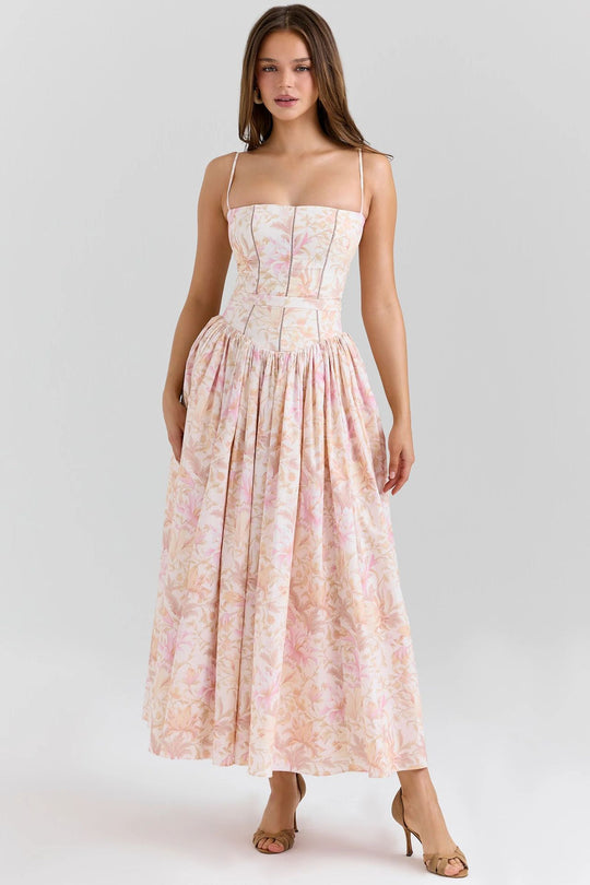 Damen nan tailliertes Maxikleid mit Korsettoberteil und feinen Spaghettiträgern EB