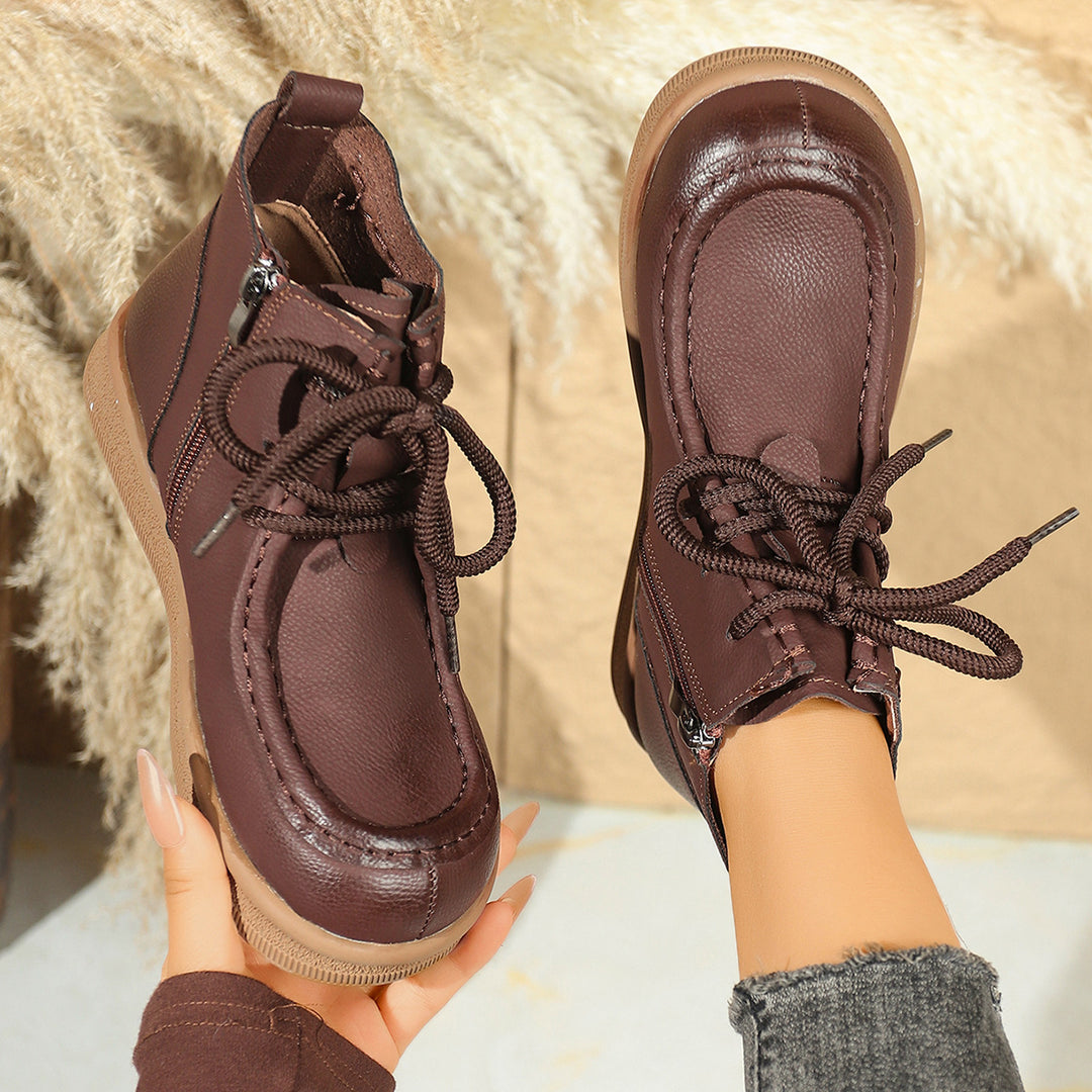 Damen  knöchelhohe Schnür-Stiefelette mit seitlichem Reißverschluss und gepolsterter Komfortsohle EB