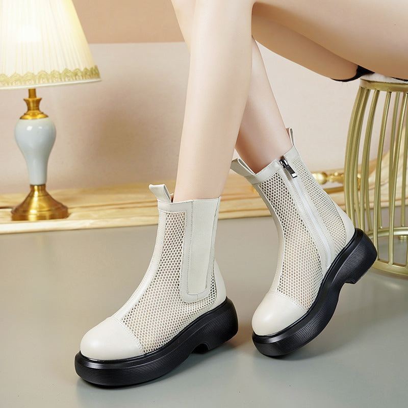 Damen Trendige Stiefeletten mit atmungsaktivem Netzdesign und robustem Plateau EB