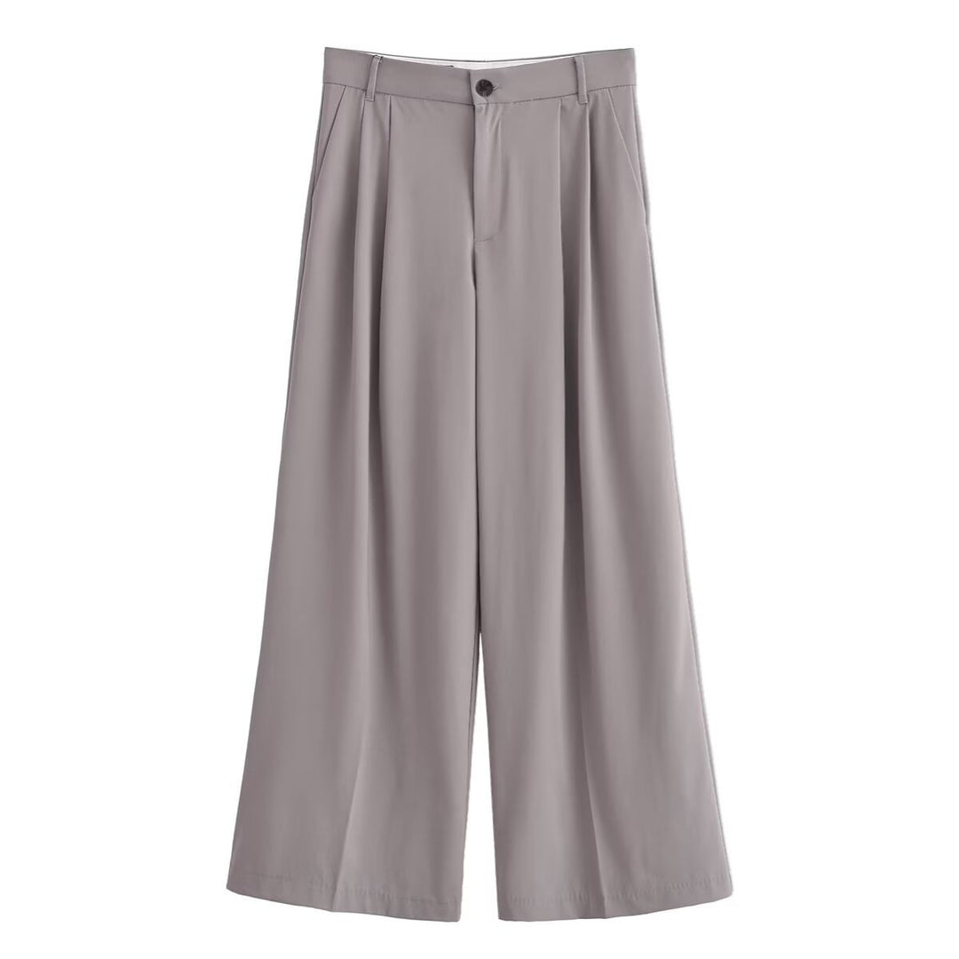 Damen elegante weite Hosen mit hoher Taille und Faltenwurf EB