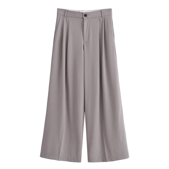 Damen elegante weite Hosen mit hoher Taille und Faltenwurf EB