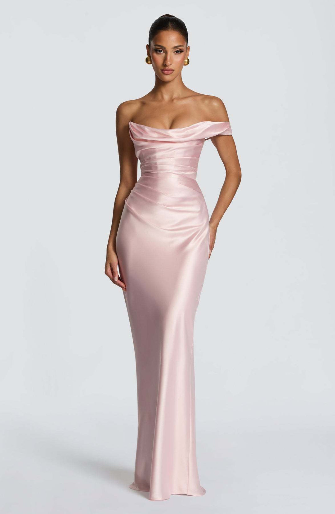 Damen Elegantes Abendkleid mit schulterfreiem Design und fließendem Satin EB