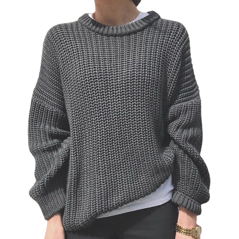 Damen Grobstrickpullover mit lässigem Schnitt und Ballonärmeln EB