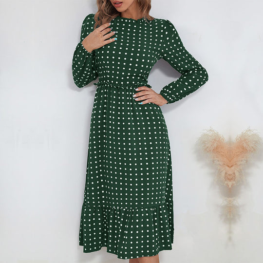 Damen Midi-Kleid mit elegantem Puffärmel und verspieltem Rüschensaum EB