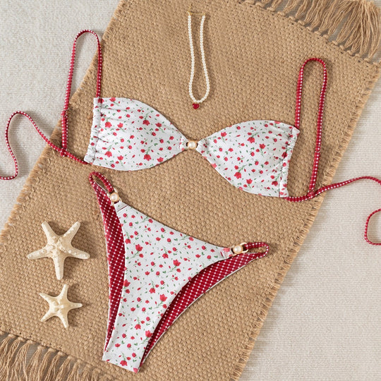 Damen Bikini-Set mit raffiniertem Leopardenmuster und eleganten Perlendetails EB