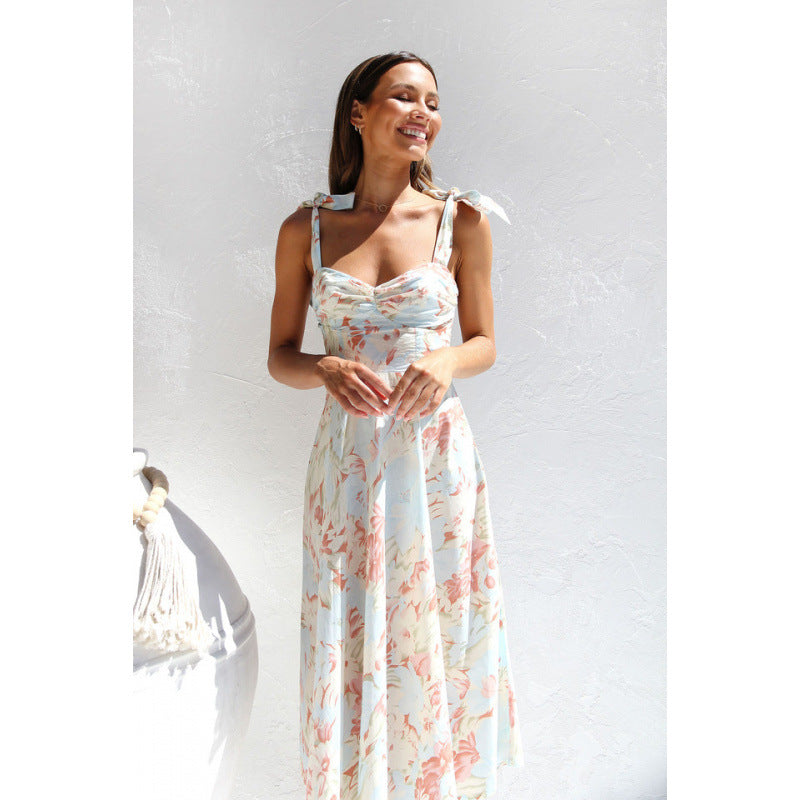 Damen Sommerliches Maxikleid mit verstellbaren Trägern und Raffungen EB