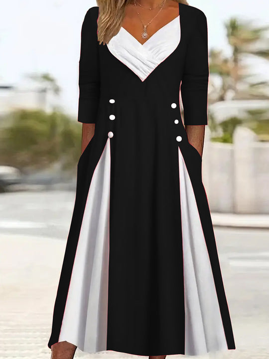 Damen Elegantes Midi-Kleid mit asymmetrischem Saum und stylischen Knopfdetails EB