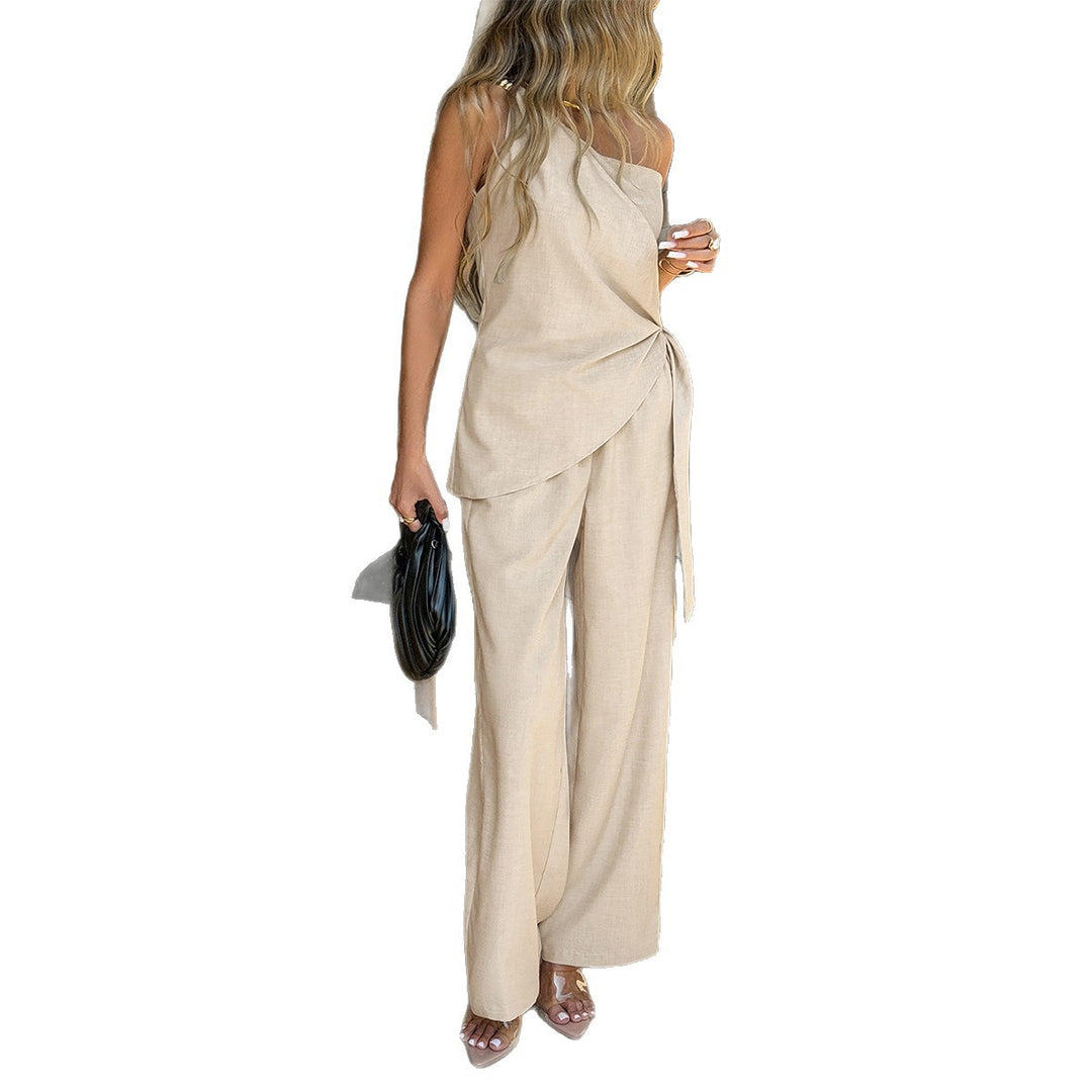 Damen Jumpsuit mit asymmetrischem Ausschnitt und elegantem Wickeldesign EB