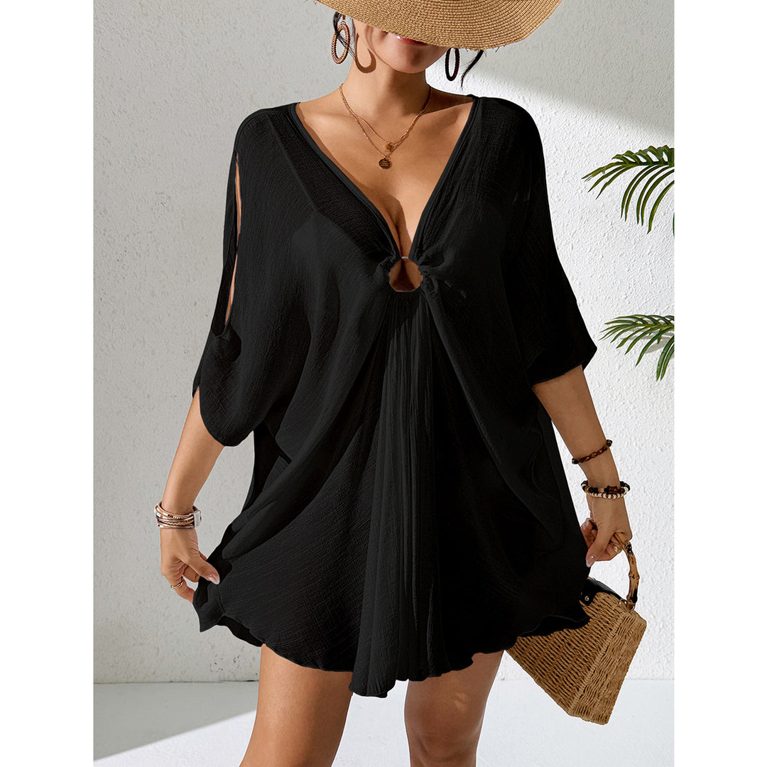 Damen Strandkleid mit tiefem V-Ausschnitt und lockerem Schnitt EB