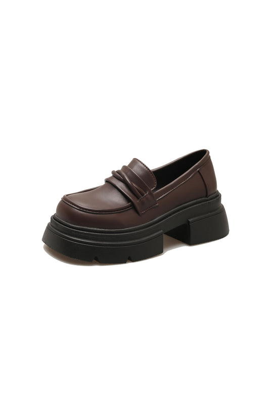 Damen Modische Loafers mit glänzender Oberfläche und robustem Plateau EB