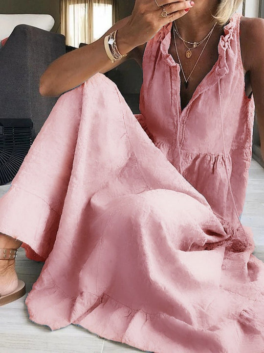Damen Maxikleid mit romantischem Rüschendetail EB