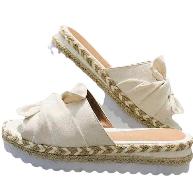 Damen Plattform-Sandaletten mit elegantem Schleifen-Detail und geflochtenem Absatz EB