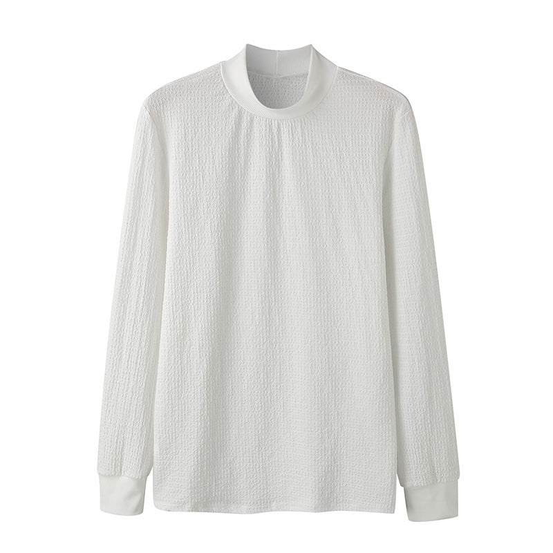 Damen Elegantes Langarmshirt mit strukturiertem Stoff und hohem Kragen EB