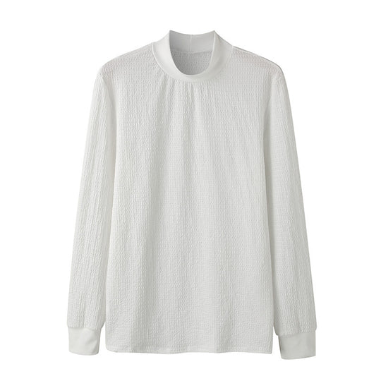 Unisex nan texturierter Waffelstrick-Pullover mit schmalem Stehkragen und Rippbündchen EB