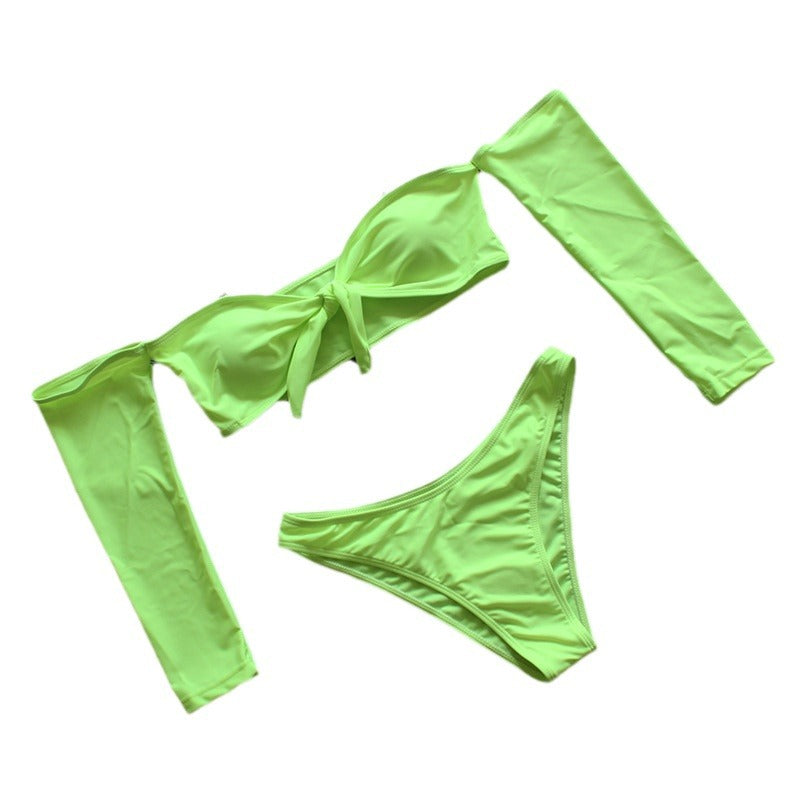 Damen Bikini-Set mit abnehmbaren Ärmeln und raffiniertem Knoten-Detail EB
