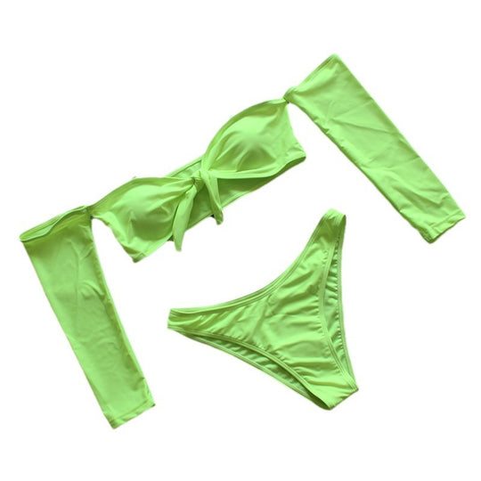 Damen Bikini-Set mit abnehmbaren Ärmeln und raffiniertem Knoten-Detail EB