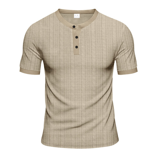 Herren nan Bandkragen-Henley mit feiner Gitterstruktur und tailliertem Schnitt EB