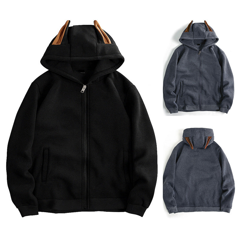Damen Kapuzenjacke mit kreativen Ohren-Details und praktischem Reißverschluss EB