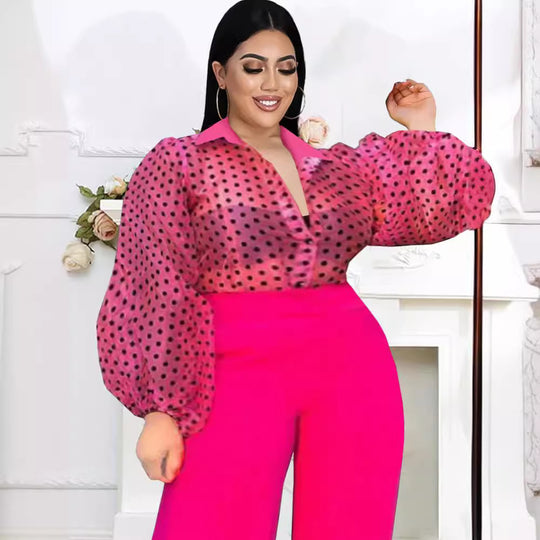 Damen Bluse mit transparenten Puffärmeln und Modellkragen EB