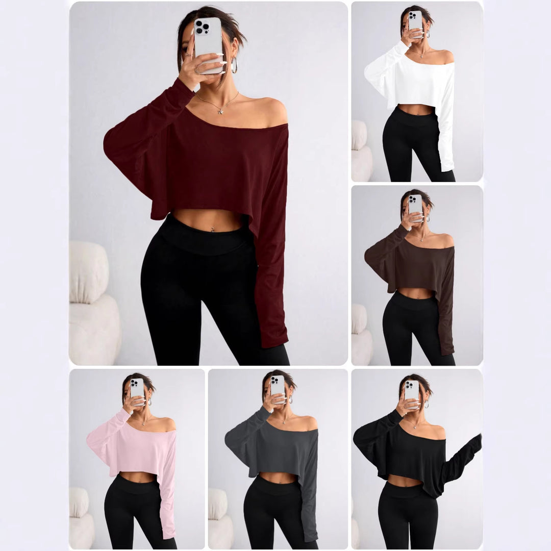 Damen Lässiges Crop-Top mit weitem Schnitt und asymmetrischem Ausschnitt EB