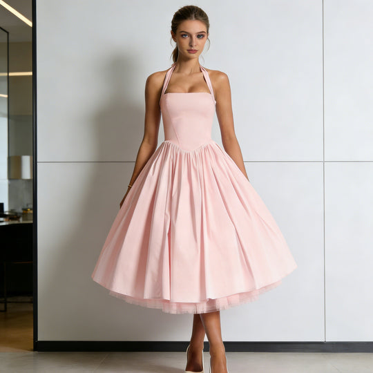 Damen Elegantes A-Linien Cocktailkleid mit schulterfreier Halterung und weichem Baumwollstoff EB
