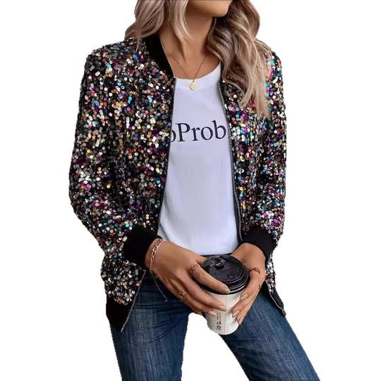 Damen Funktionsjacke mit glitzerndem Paillettendesign und bequemen Bündchen EB