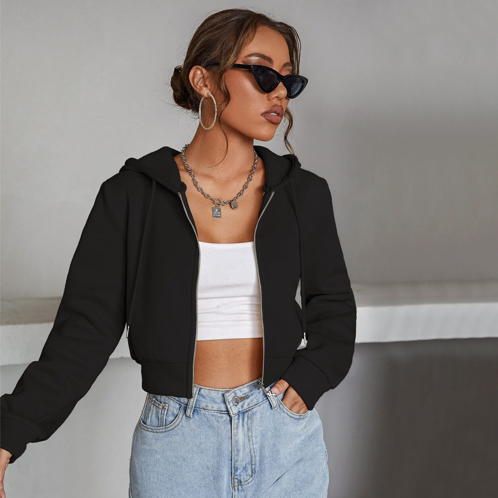 Damen kurze Kapuzenjacke mit durchgehendem Reißverschluss taillierter Silhouette und elastischen Bündchen Eichborn Berlin