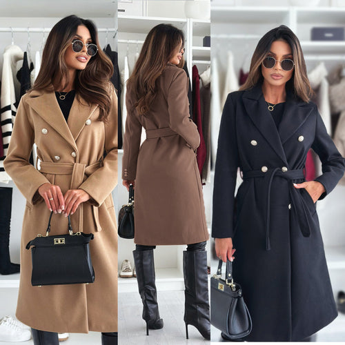 Damen eleganter Trenchcoat mit tailliertem Schnitt und seitlichen Taschen EB