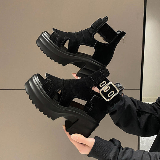 Damen Plateau-Sandalen mit offenem Design und verstellbarem Riemen EB
