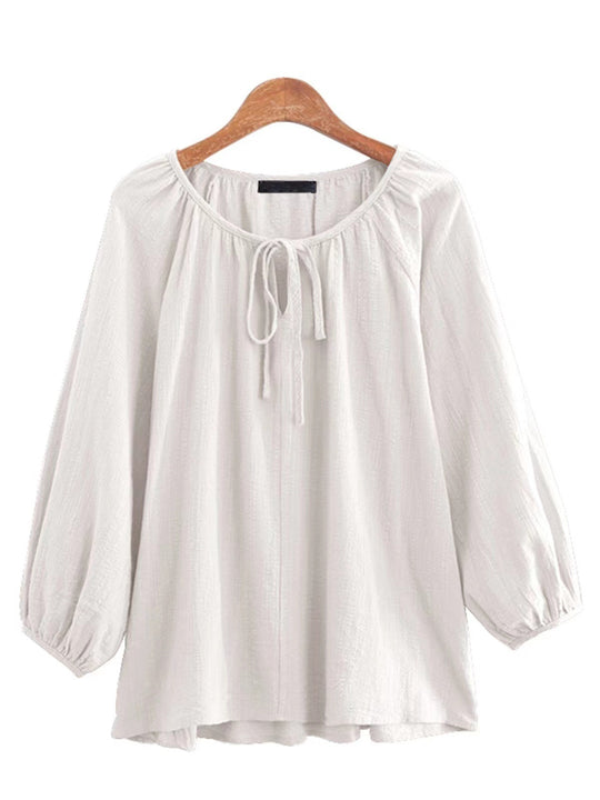 Damen Bluse mit elegantem Rundhalsausschnitt und knieumspielenden Puffärmeln EB
